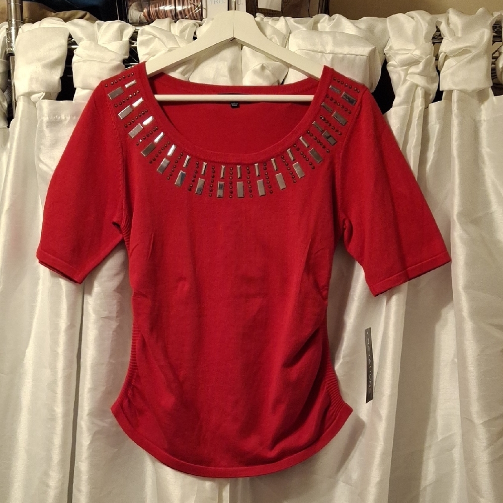 Notations Red Studded Women's Sweater Small